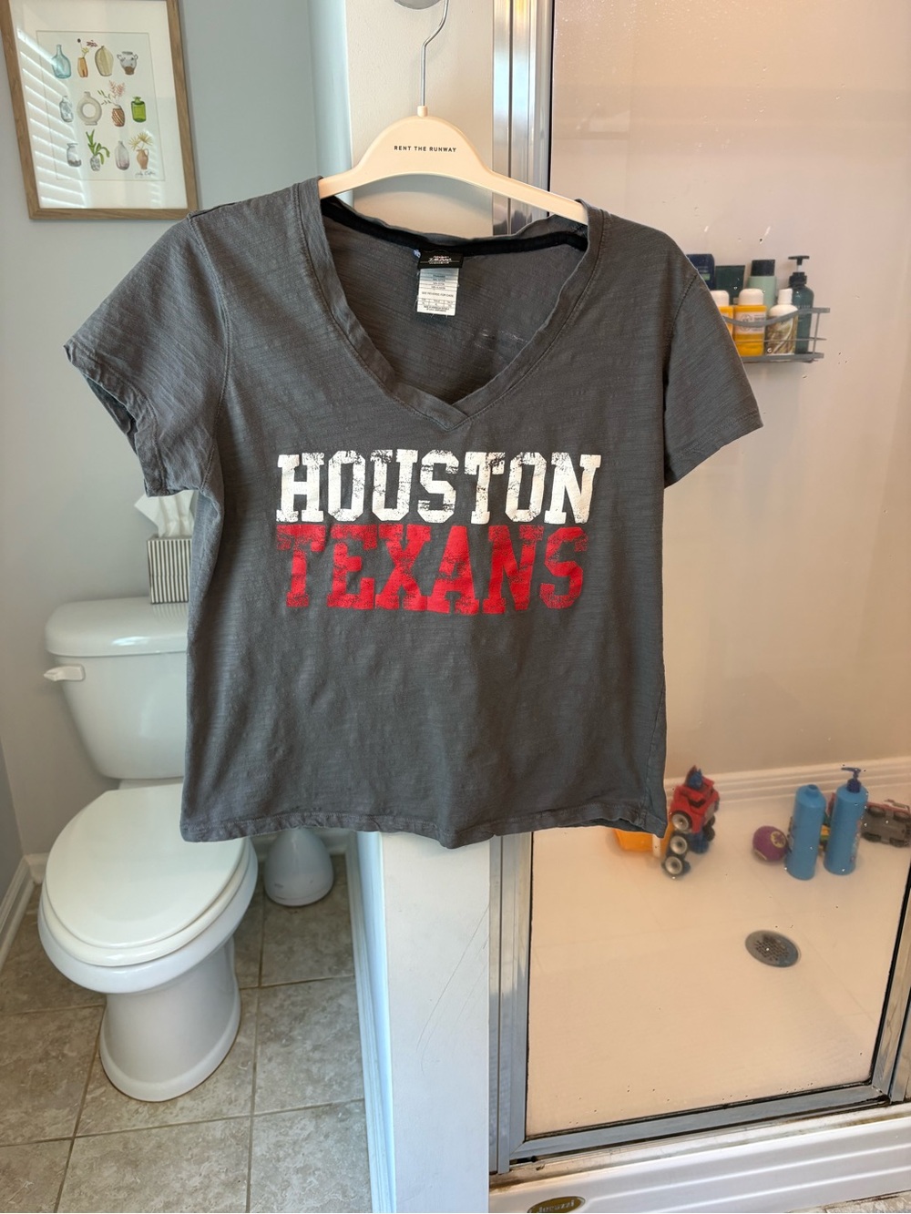 Houston Texans NFL Team Apparel Women's XL Gray V Neck Distressed Graphic Tee